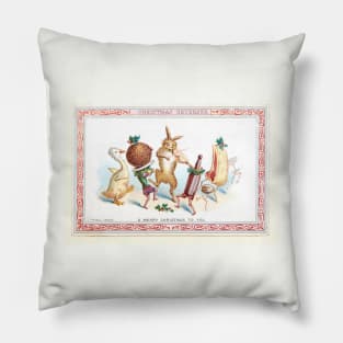 Vintage Victorian Christmas Card - Dancing Animals & Food Pillow