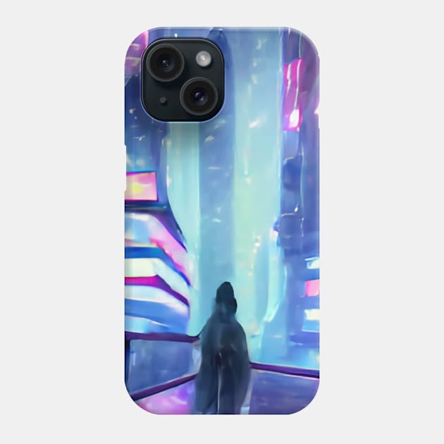 Ilustracion de ciudad futurista hecha por una I.A. Phone Case by CrowsDsg