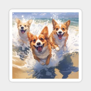 Three Happy Corgis Magnet