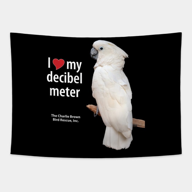 CB Moluccan Cockatoo Decibel Meter Tapestry by Just Winging It Designs