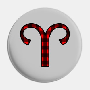 Aries Zodiac Horoscope Symbol in Black and Red Buffalo Plaid Pin