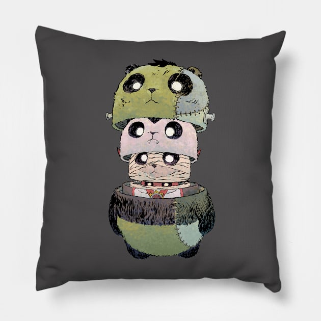 Frankenpanda and Friends Pillow by jesse.lonergan