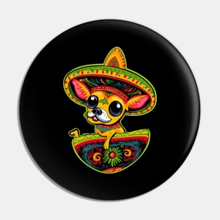 Funny Mexican Chihuahua in Guac Cartoon Pin