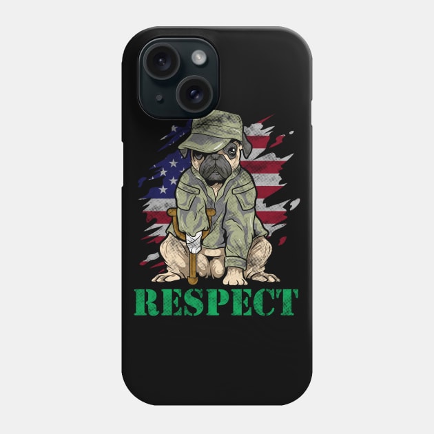 Military Pug Dog Veteran US Army American Flag Gift Phone Case by Ramadangonim