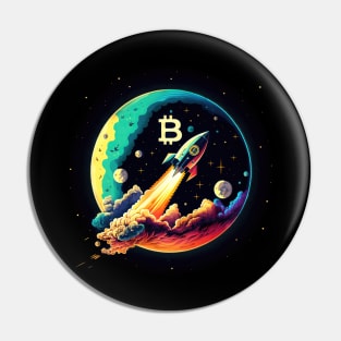 Bitcoin to the multicolored moon Pin