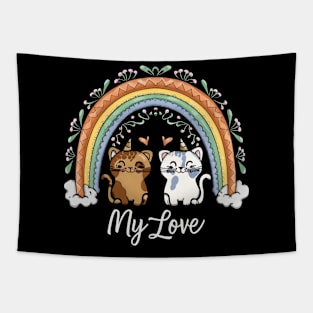 Cute Retro Valentine's Day Kittens with Hearts Tapestry