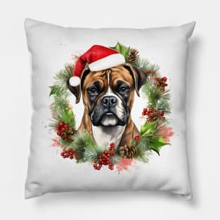 Christmas Boxer Dog Wreath Pillow