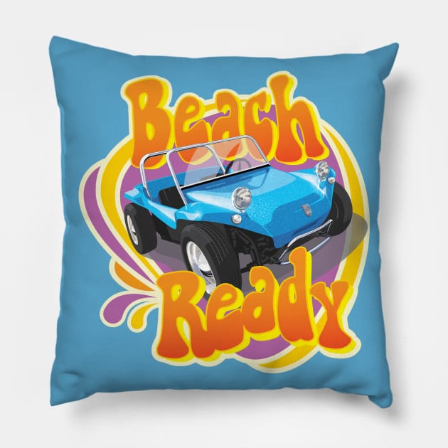 Beach Ready Buggy in blue Pillow by candcretro