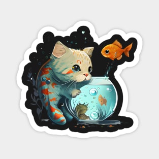 Purr-fect Catch: Cute Cat Fishing Artwork Magnet