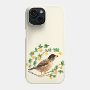 Beautiful wild thrush (bird) in watercolor for nature lovers Phone Case