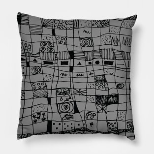 Grid design scribble design in grey Pillow