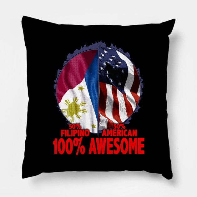 50% Filipino 50% American 100% Awesome Immigrant Pillow by theperfectpresents