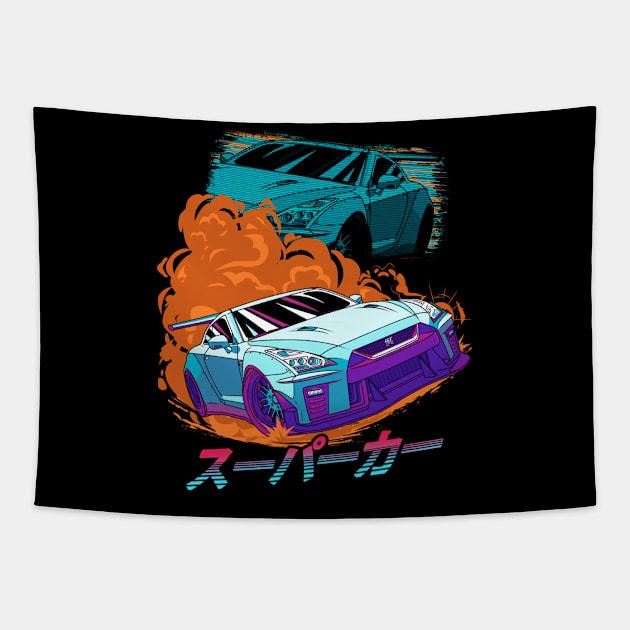 JDM GT-R Street Racing Car Tapestry by Guyvit