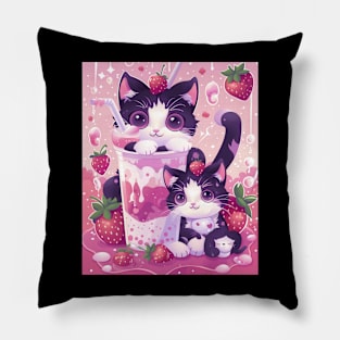 Cat Strawberry Artwork Pillow