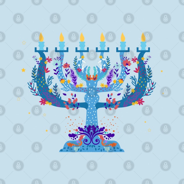 floral menorah happy hanukkah by gossiprag