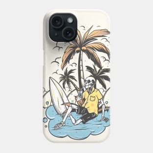 Skeleton Surfer relax under the palm tree Phone Case