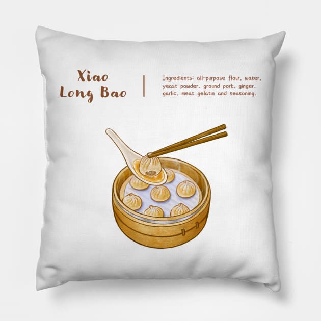 Taiwan Street Food 台灣小吃 - Xiao Long Bao Illustration 小籠包美食插畫 Pillow by Rose Chiu Food Illustration