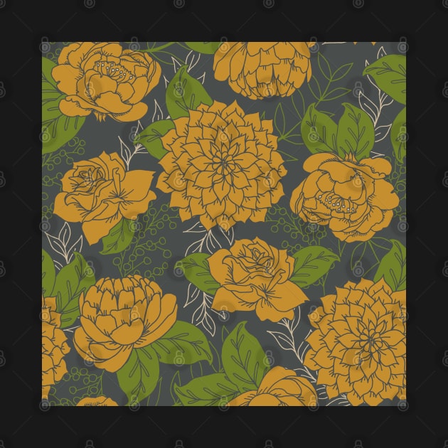 Floral Pattern in Goldenrod by latheandquill