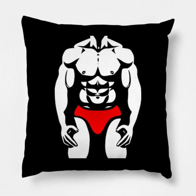 Muscle Man Physique Red Speedo Pillow by ArtFactoryAI