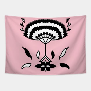 Black and White Abstract Flower Blooming Tapestry