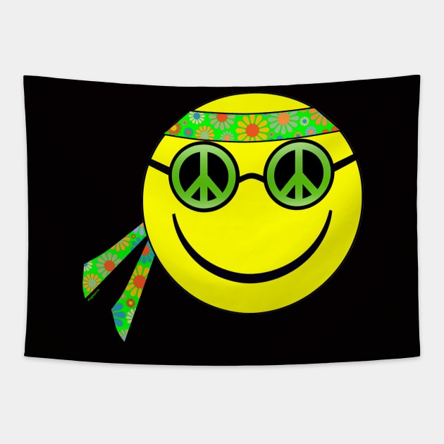 Smiley - Hippie - Peace Sign Sunglasses/Flower Headband Tapestry by VeryHippie.com