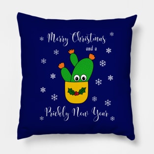 Merry Christmas And A Prickly New Year - Opuntia Microdasys Cactus In Christmas Holly Pot Pillow