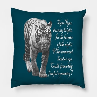 Tiger in Black & White with William Blake verse - light font Pillow