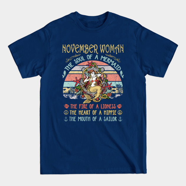 Disover November Woman The Soul Of A Mermaid Vintage Birthday Gift - November Woman The Soul Of A Mermaid - T-Shirt