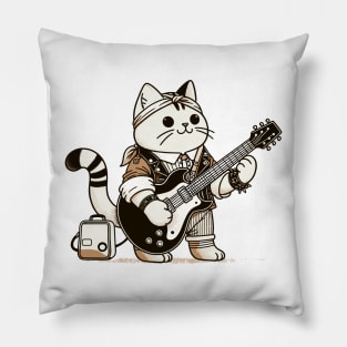 Cat Playing Electric Guitar Rock Music Funny Cat Pillow