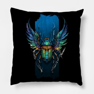 Flight of Renewal: Winged Scarab Symphony Pillow