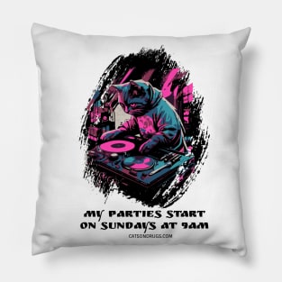 Techno cat - My parties start on Sundays - Catsondrugs.com - rave, edm, festival, techno, trippy, music, 90s rave, psychedelic, party, trance, rave music, rave krispies, rave flyer Pillow