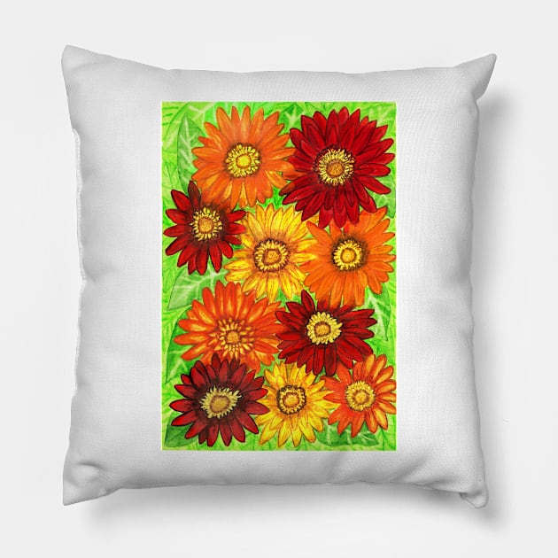 Background og gerbera flowers in red and yellow colours Pillow by IrinaAfonskaya