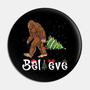 Believe Bigfoot Xmas Yeti Christmas Tree Sasquatch Holiday Gift Pin