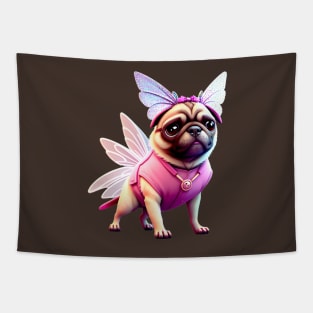 Cute Pug in Pink Fairy Costume - Adorable Dog in Whimsical Pink Fairy Outfit Tapestry