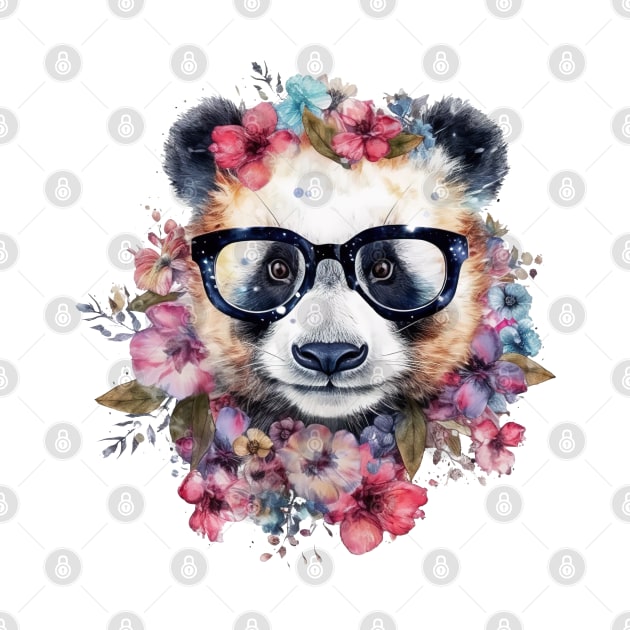 Watercolor Floral Panda by Chromatic Fusion Studio