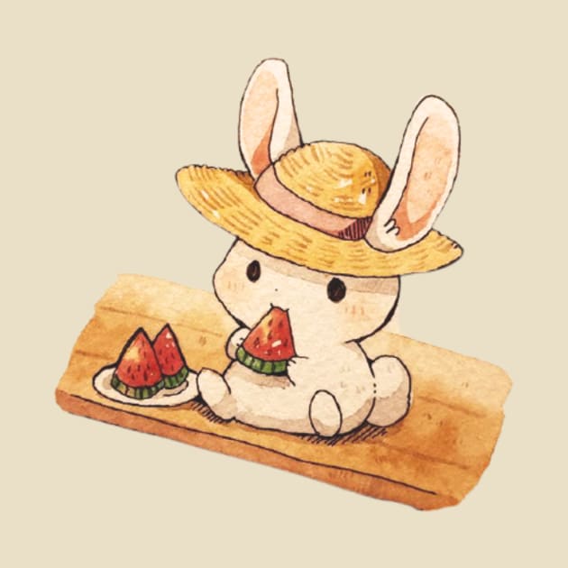 Rabbit eating watermelon by Evelynoutlet