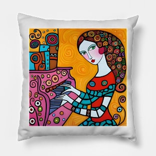 Young woman playing a Piano Pillow
