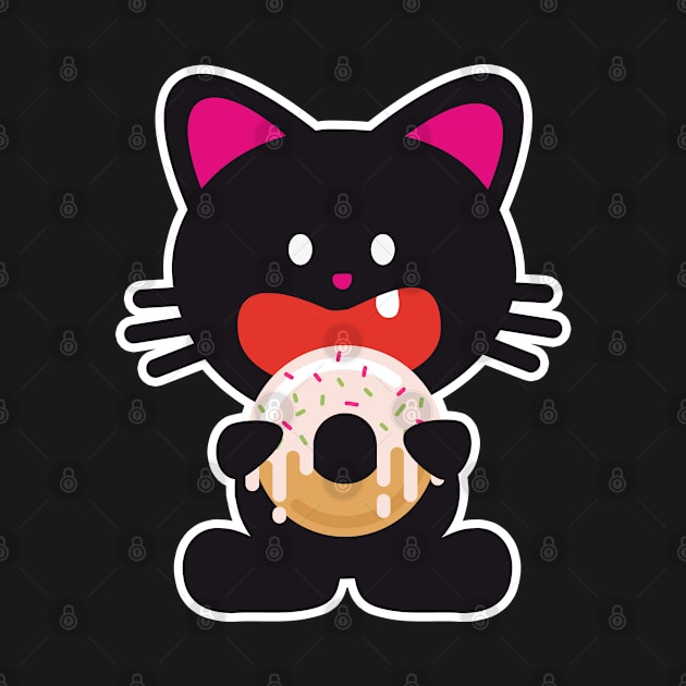 One Tooth Black Cat with Donut Food by HappyGiftArt