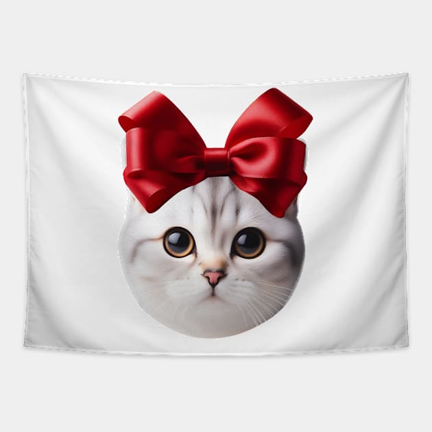 Cat with Red Bow on head Tapestry by Saysaymeme