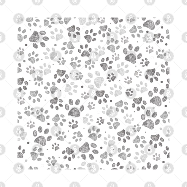 Doodle grey paw prints seamless by GULSENGUNEL