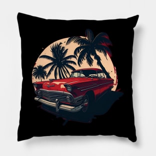 vintage style car with palm tree summer vacation design Pillow