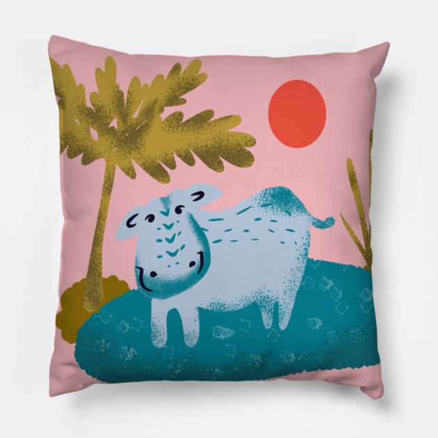 Cute blue hippopotamus Pillow by maryglu