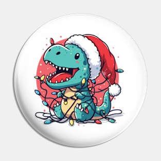 Christmas Lights Cute Dinosaur Pin