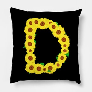 Sunflowers Initial Letter D (Black Background) Pillow