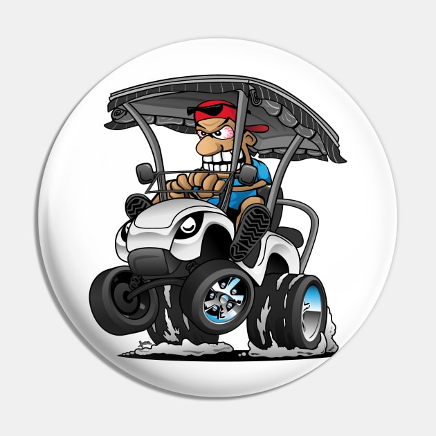 Funny Golf Cart Hotrod Golf Car Popping a Wheelie Cartoon Pin by hobrath