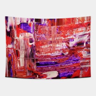 Abstract painting Red and white with a kiss of blue Tapestry