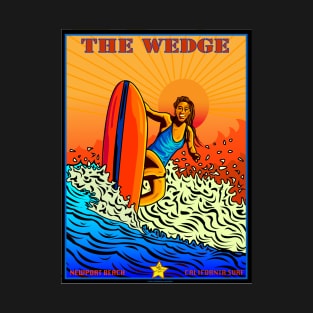 SURFING THE WEDGE Newport Beach CA. T-Shirt