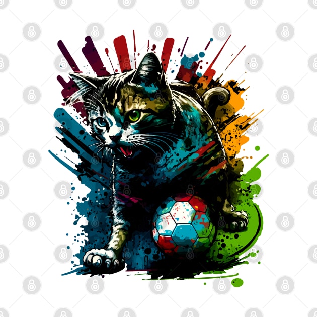 Cute Cat Sports Player Soccer Futball Football - Graphiti Art Graphic Trendy Holiday Gift by MaystarUniverse