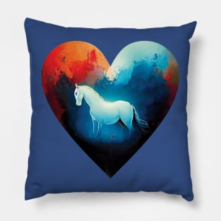 Colourful Horse In a Heart Shape in an abstract style Pillow