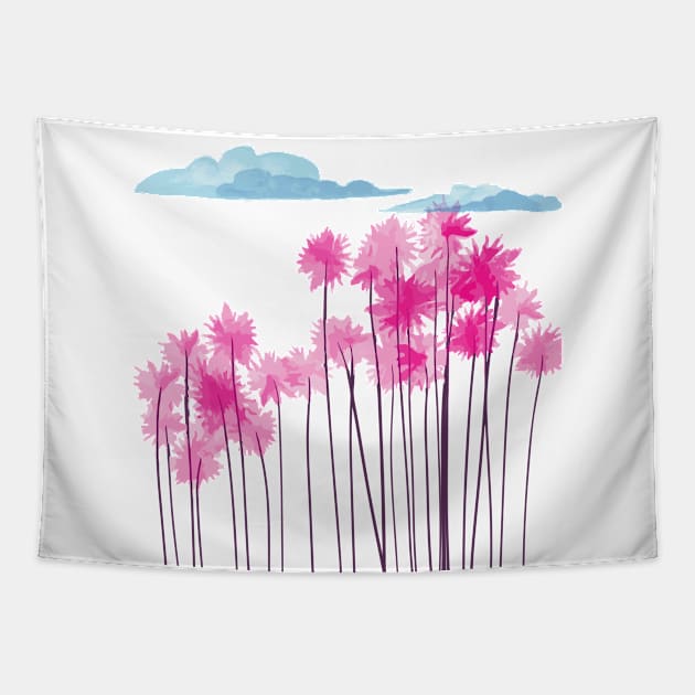 Skyscraper abstract pink watercolor flowers, gigantic flowers pattern, cloud drawing poster Tapestry by Modern Art